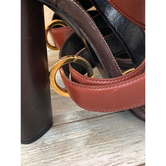 Tom Ford Brown Leather Strappy Block Heel Sandals Sz 39 Made in Italy - Picture 6 of 16